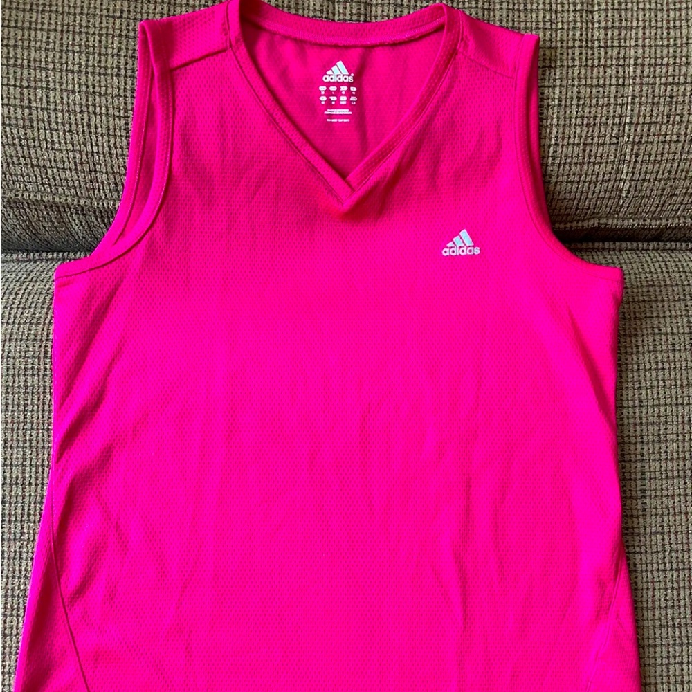 Adidas Womens ClimaLite Mesh Sleeveless Sport Top Hot Pink Large - EUC!